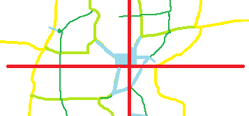 In vier Quadranten geteiltes Straßennetz