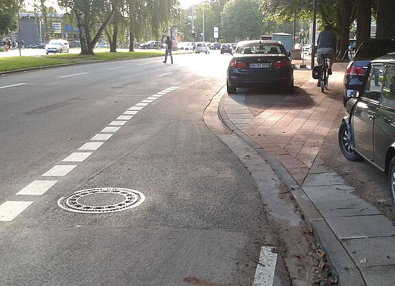 Wiesendamm, Aufleitung kurz vor der Saarlandstraße (Juli 2016)