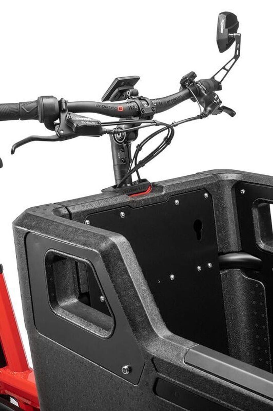 Ergotec Cargo Bild eines Lastenrades mit Lenker im Fokus.